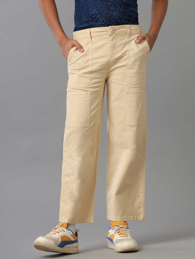 boys solid mid rise straight fit teouser