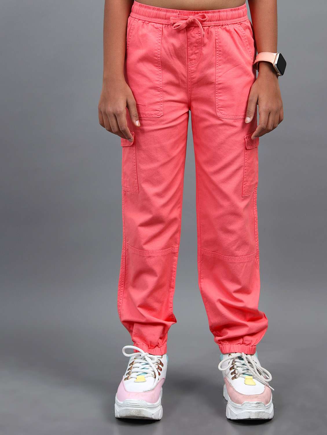 girls solid mid rise regular fit cargo - 22071495 - Zoom Image - 0