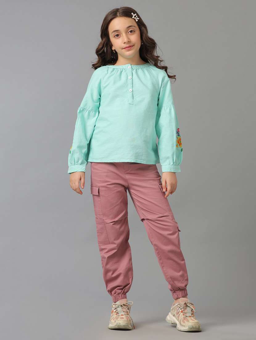girls solid mid rise regular fit cargo - 22071496 - Standard Image - 3