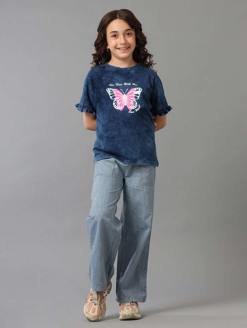 girls solid mid rise wide leg trouser - 22071497 -  Standard Image - 3