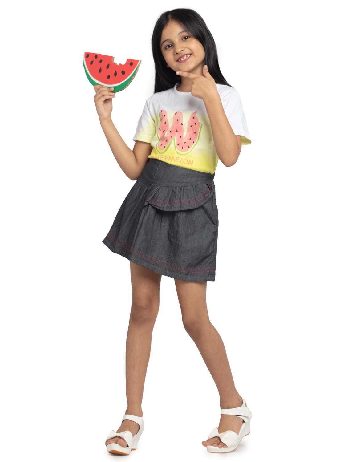 girls solid mid rise denim mini skirt - 22071519 -  Standard Image - 3