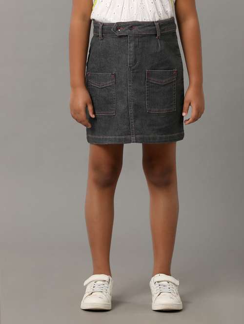 girls solid mid rise denim mini skirt - 22071525 -  Standard Image - 0