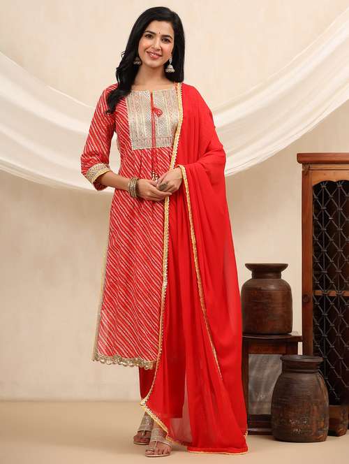 women printed three quarter sleeve kurta pant with dupatta set - 22071531 -  Standard Image - 0