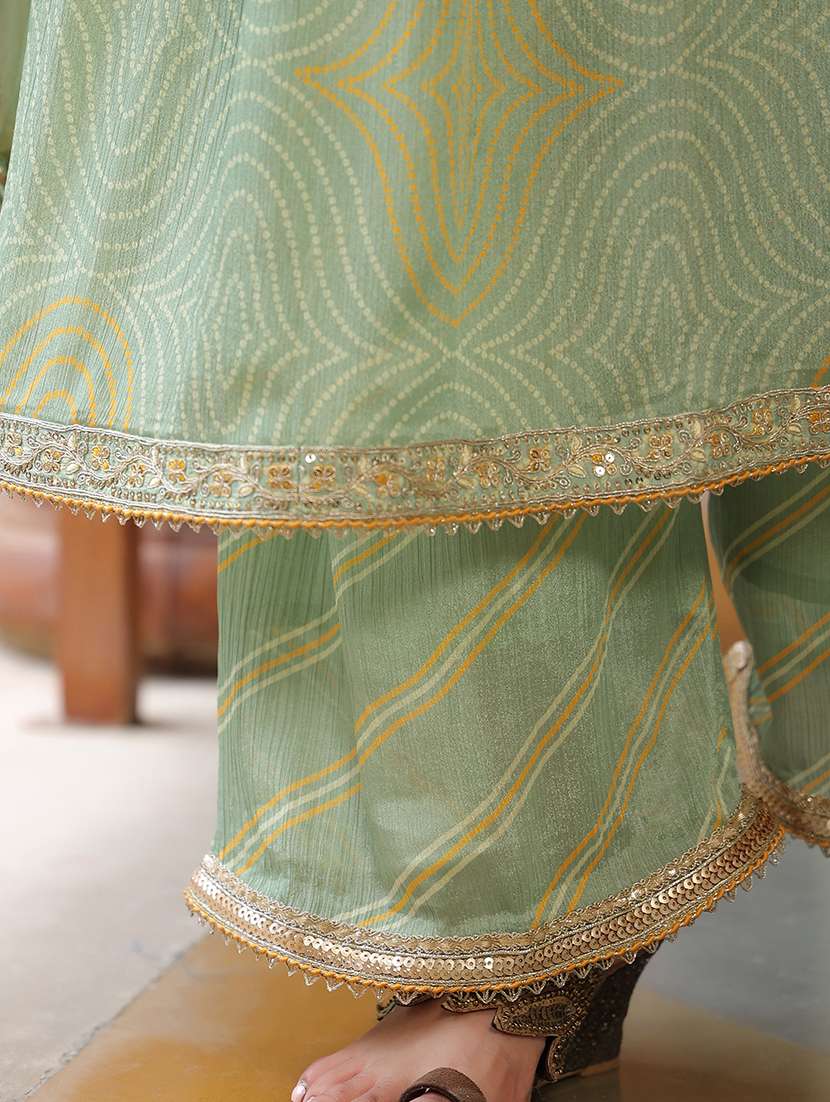 green chiffon kurta pant set - 22071545 - Standard Image - 3