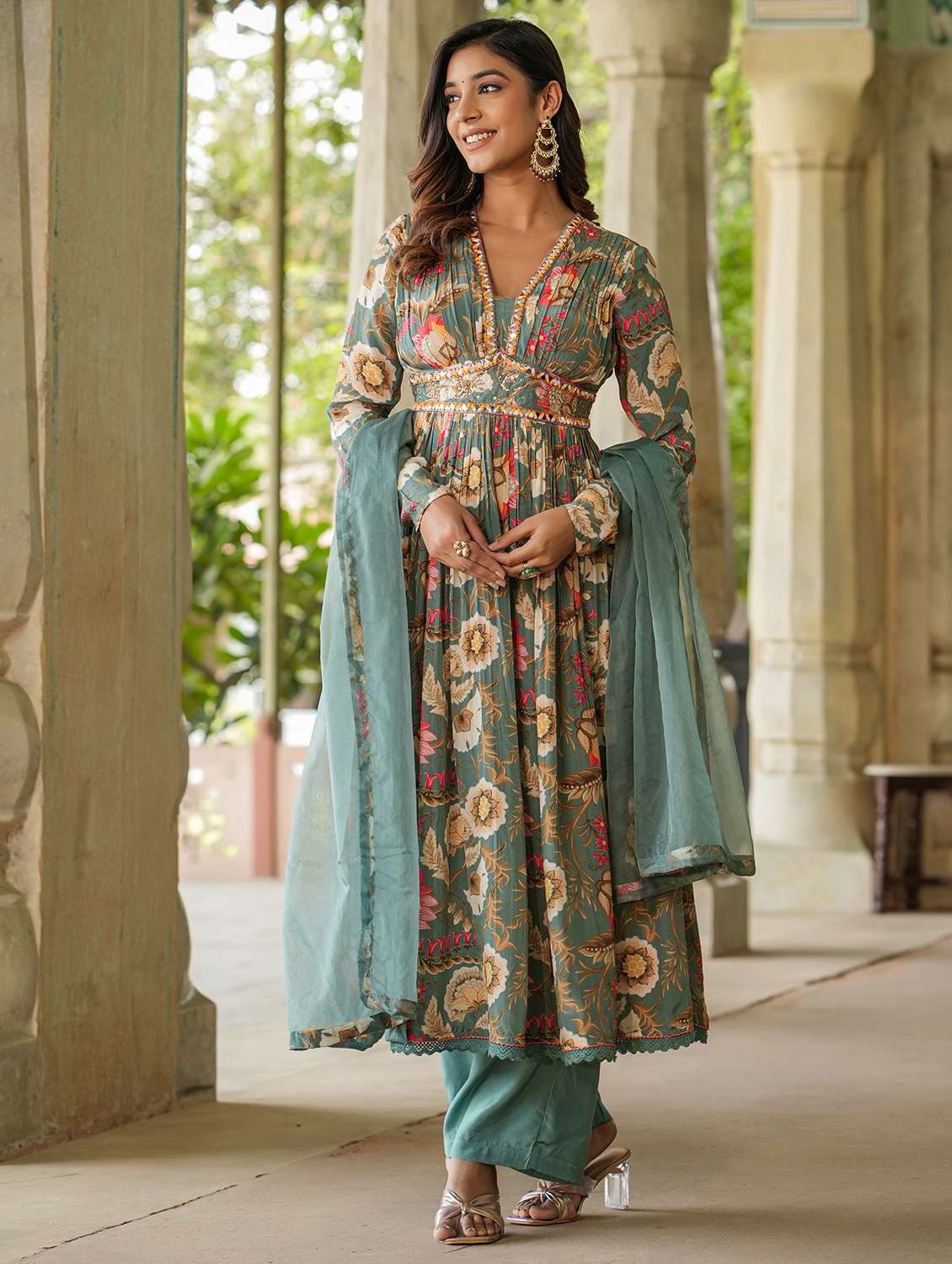 women long sleeve anarkali kurta pant with dupatta set - 22071553 - Standard Image - 5