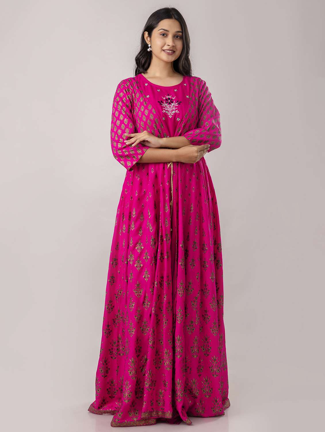 women printed three quarter sleeve ethnic dress - 22071554 - Zoom Image - 0