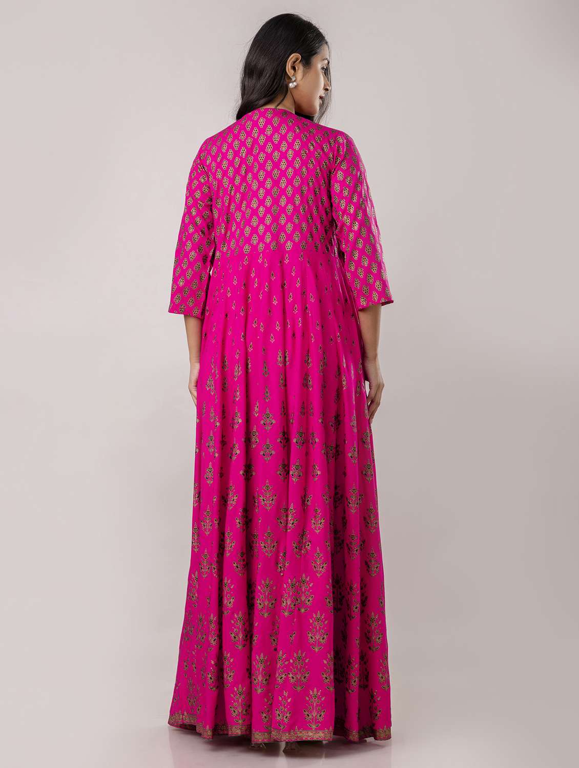 women printed three quarter sleeve ethnic dress - 22071554 - Standard Image - 3