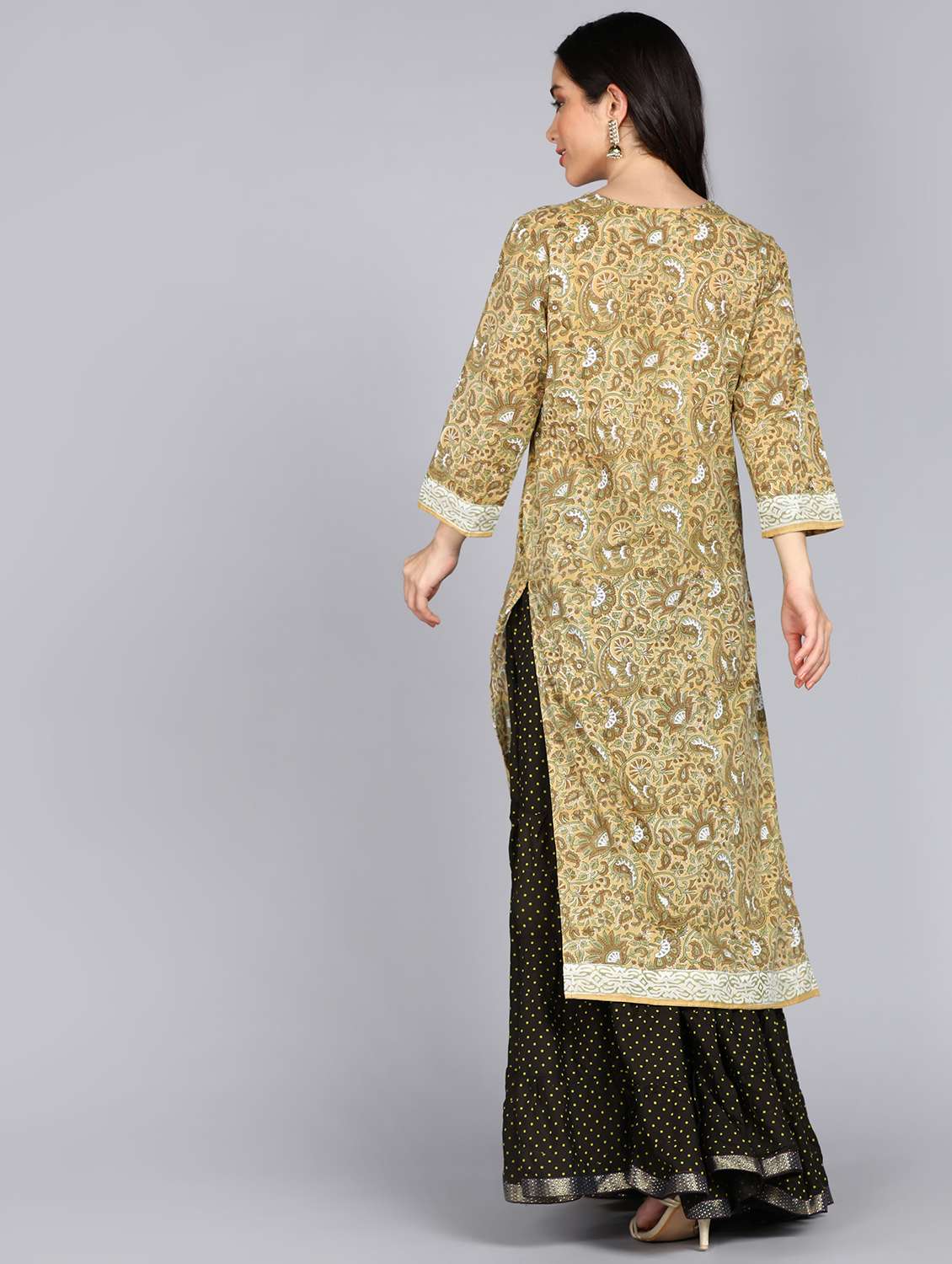 women paisley printed three quarter sleeve straight kurta - 22071561 - Standard Image - 3