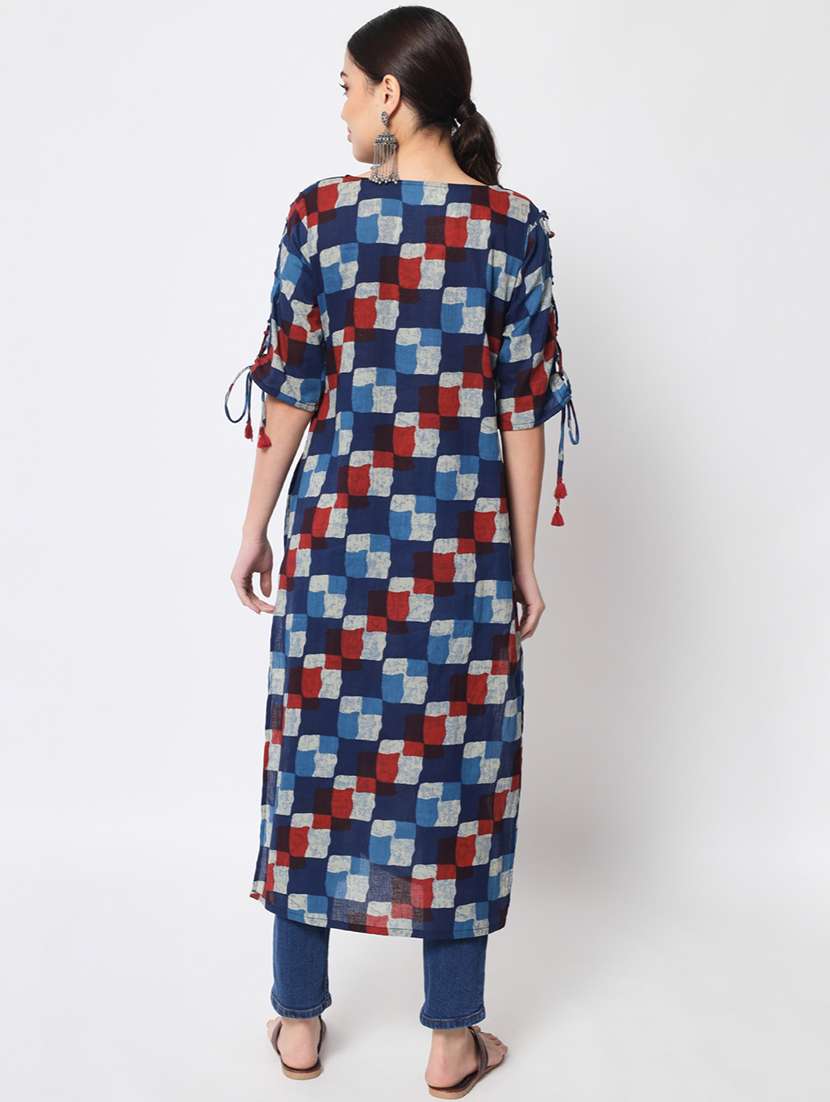women printed three quarter sleeve straight kurta - 22071562 -  Standard Image - 3