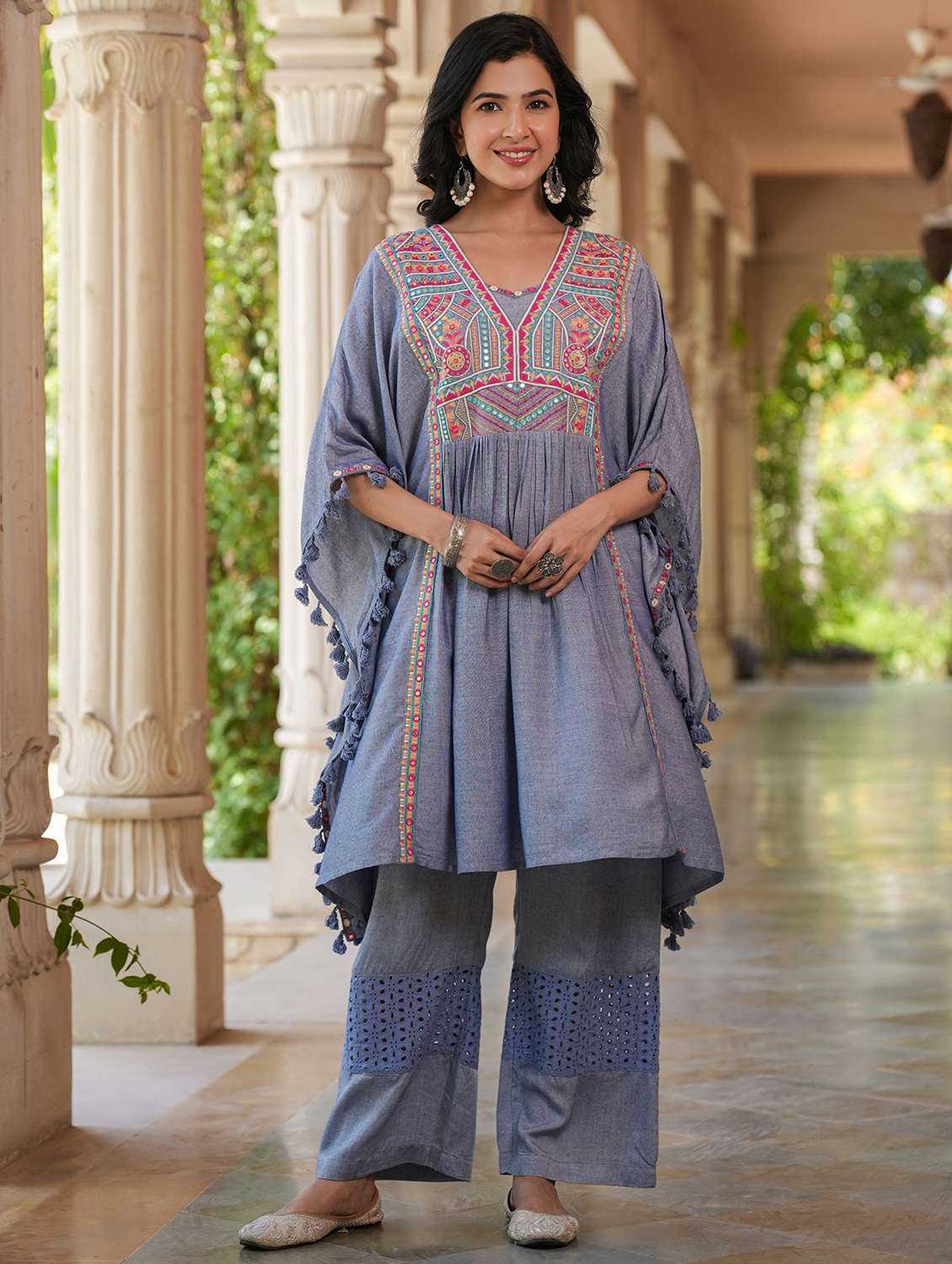 women embroidered kaftan and palazzo set - 22071565 - Zoom Image - 0