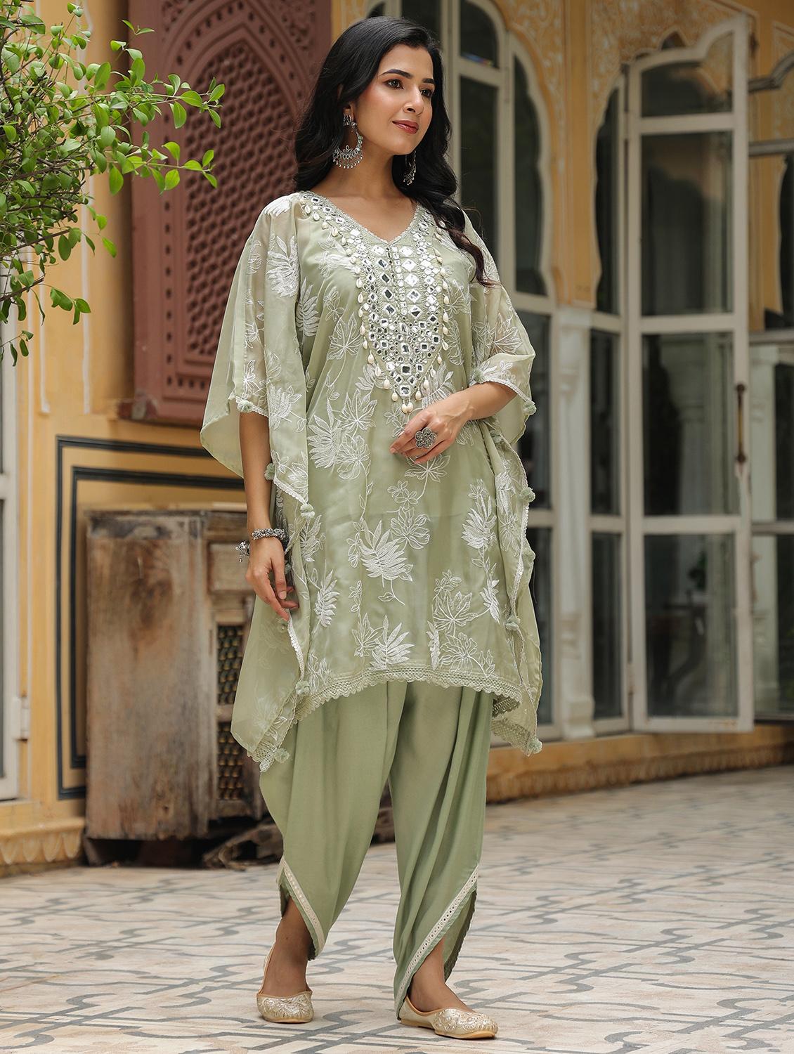 women embroidered kaftan and dhoti set - 22071567 - Standard Image - 3