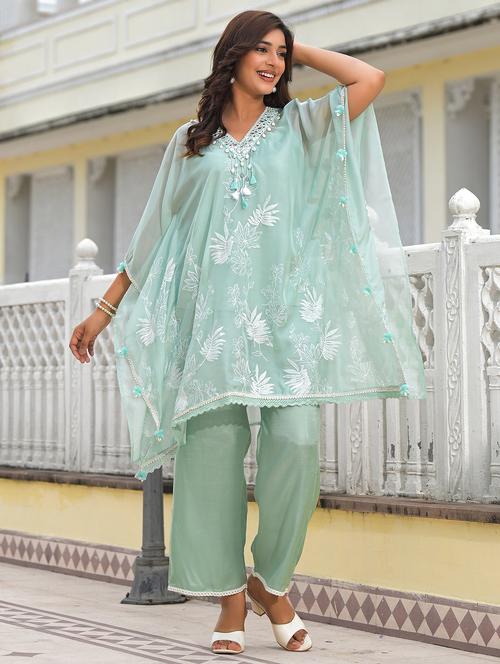 women embroidered kaftan and pant set - 22071570 - Standard Image - 0