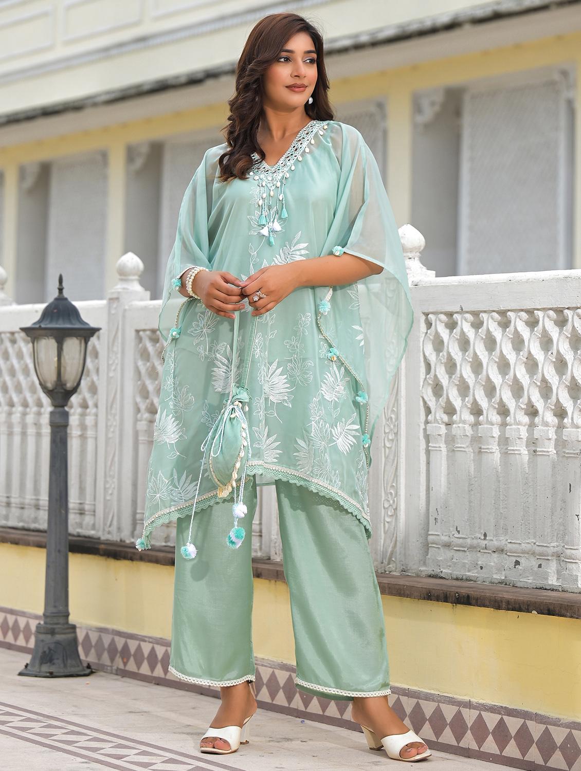 women embroidered kaftan and pant set - 22071570 - Standard Image - 3