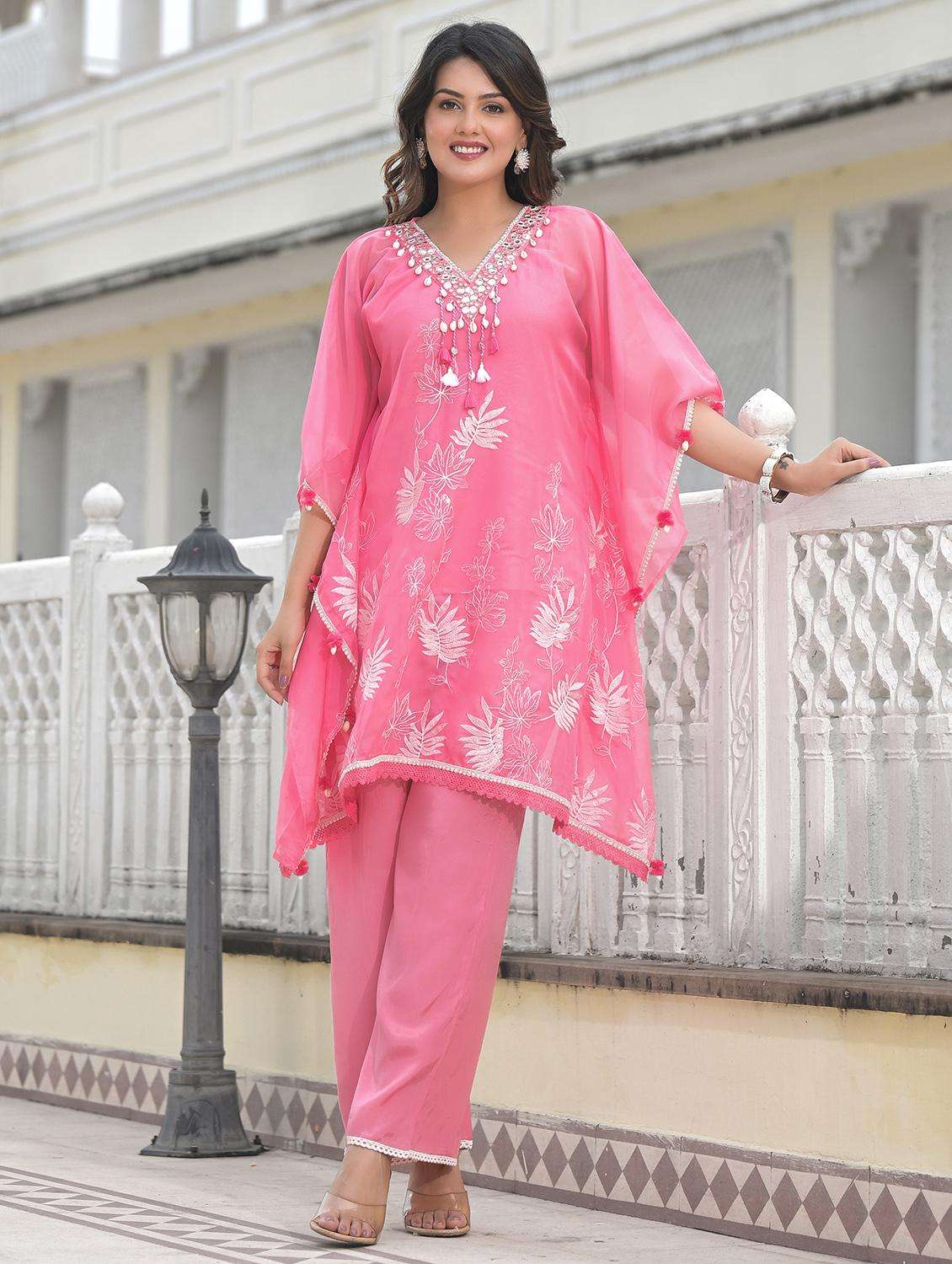 women embroidered kaftan and pant set - 22071572 -  Standard Image - 3
