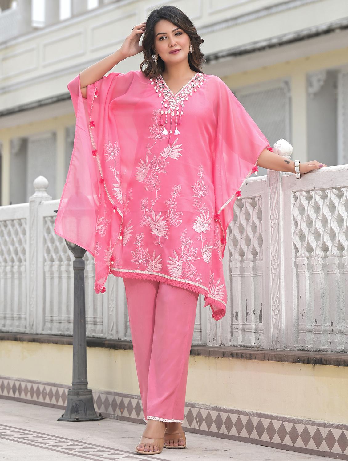 women embroidered kaftan and pant set - 22071572 - Standard Image - 5