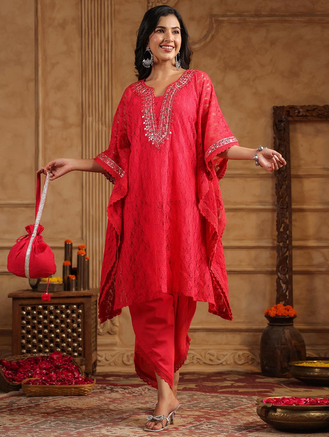 women embroidered kaftan and palazzo set