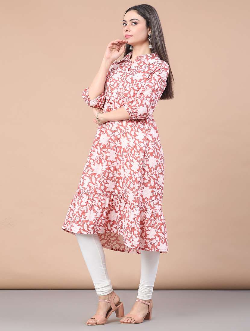 women floral three quarter sleeve tiered kurta - 22071791 -  Standard Image - 5
