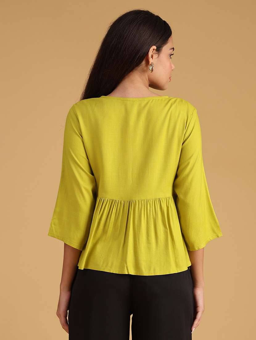 women embroidered puff sleeve flared kurti - 22071807 -  Standard Image - 3