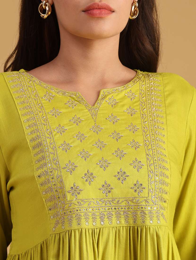 women embroidered puff sleeve flared kurti - 22071807 -  Standard Image - 5
