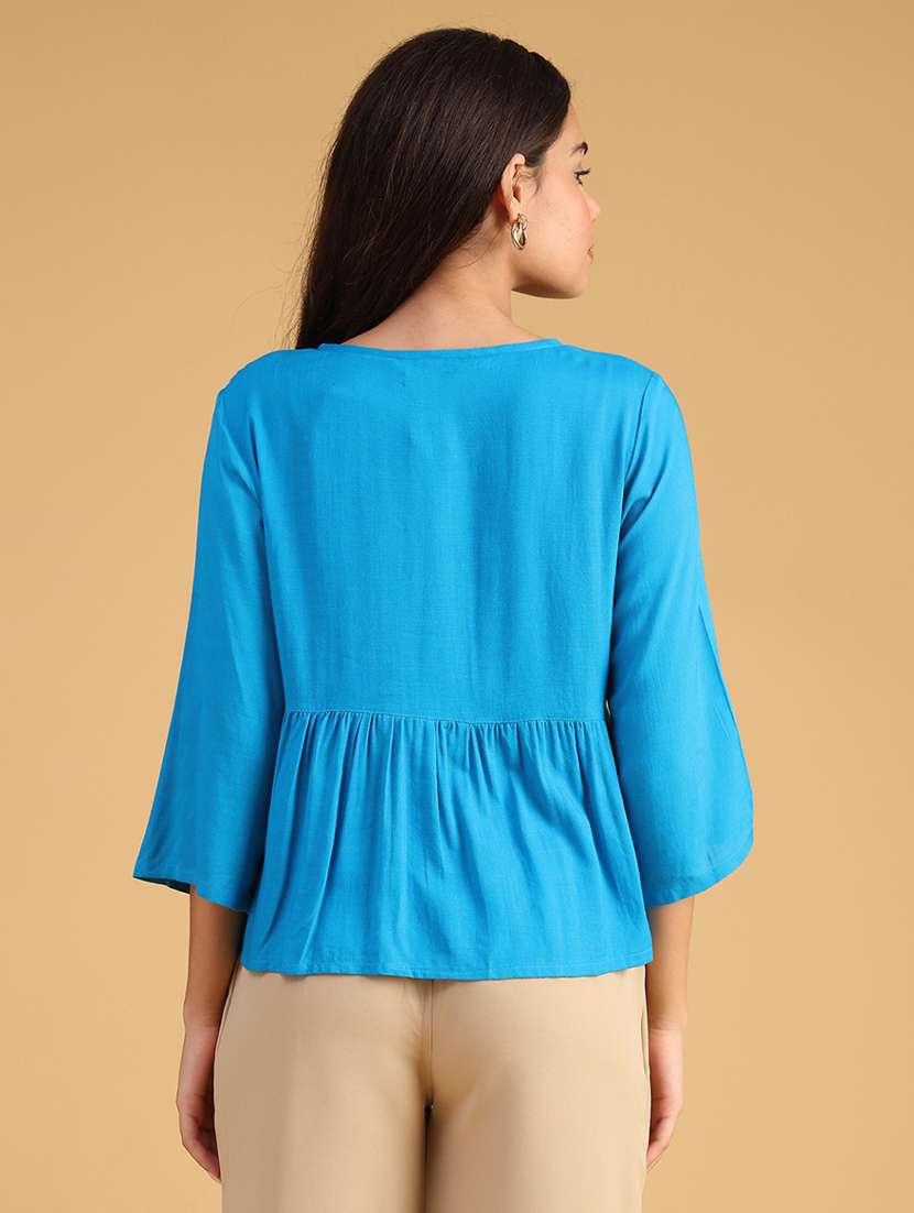 women embroidered puff sleeve flared kurti - 22071808 -  Standard Image - 3