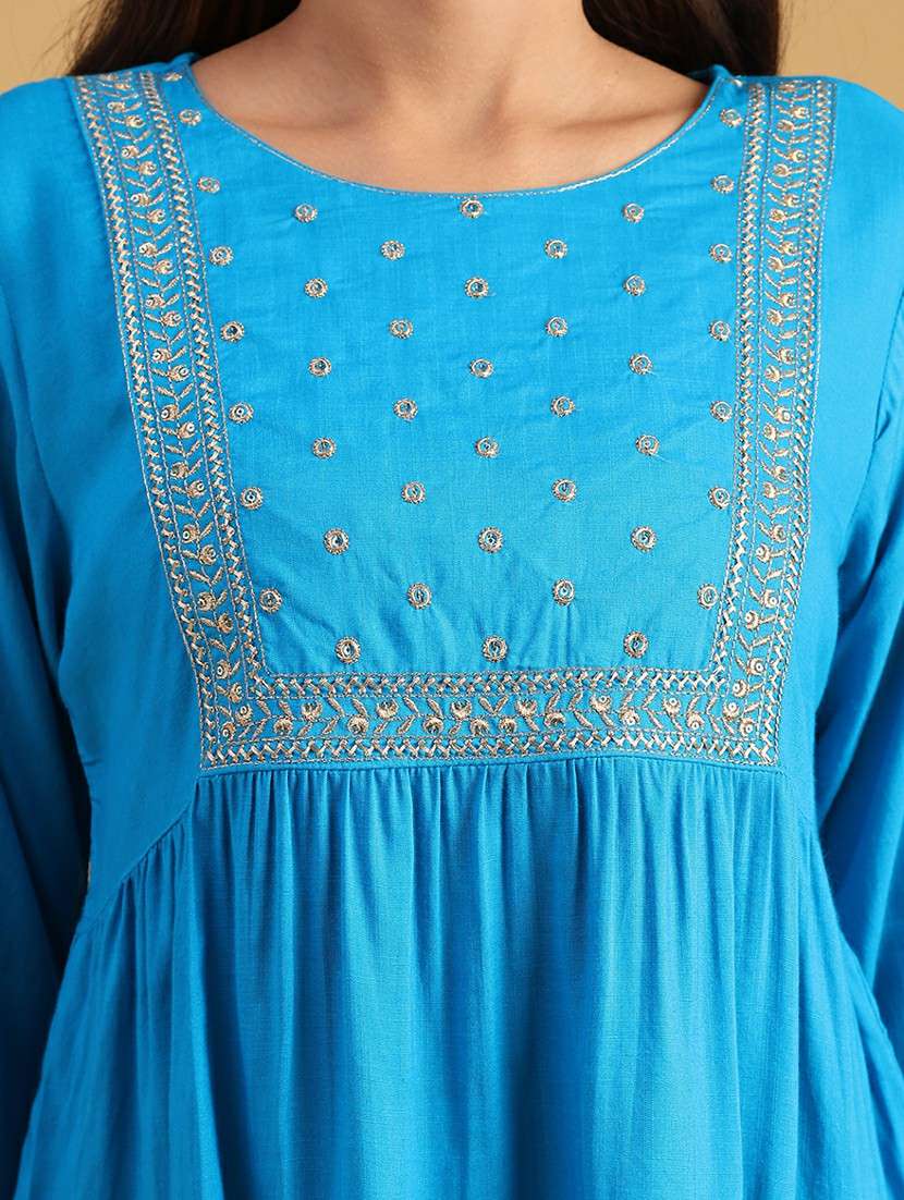 women embroidered puff sleeve flared kurti - 22071808 -  Standard Image - 5