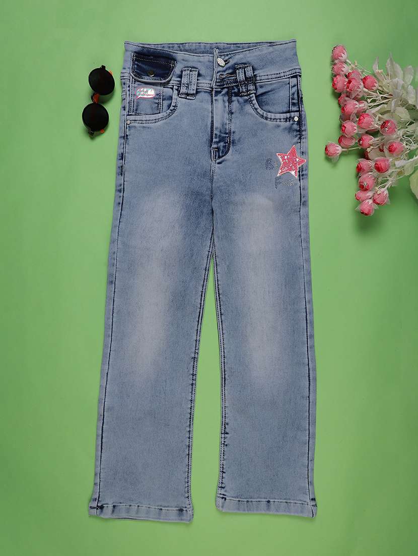 girls washed mid rise straight jeans