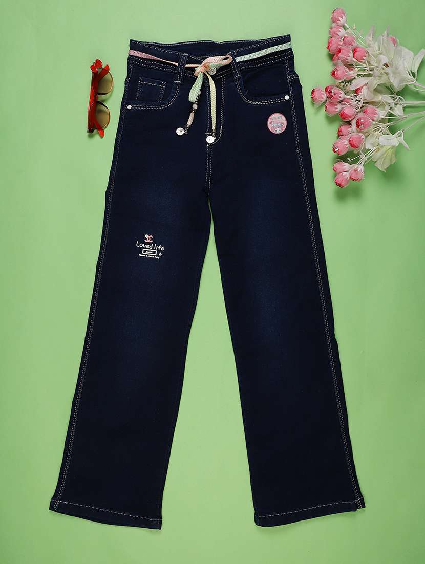 girls washed mid rise straight jeans