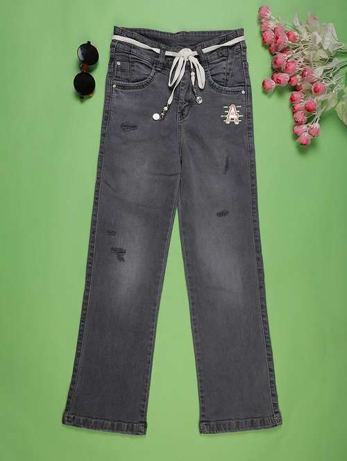 girls washed mid rise straight jeans - 22072015 -  Standard Image - 0