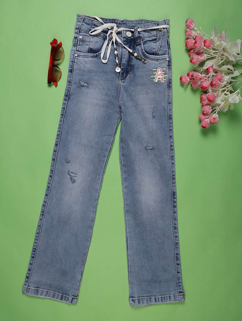girls washed mid rise straight jeans