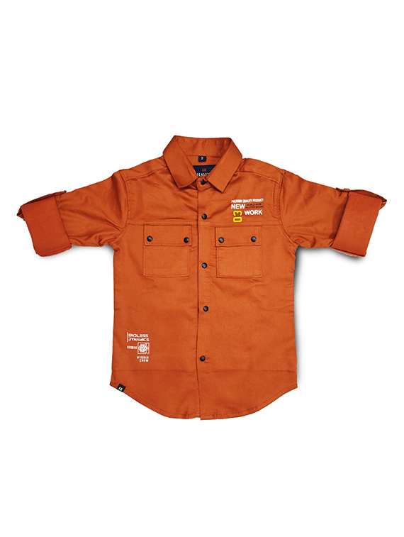 boys solid collared roll-up sleeve shirt