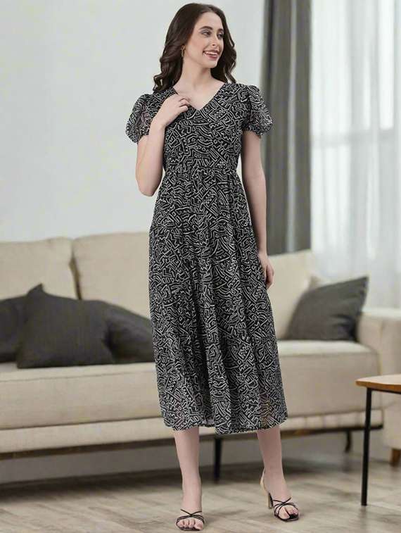 women printed flared sleeve tiered dress - 22072050 - Standard Image - 5