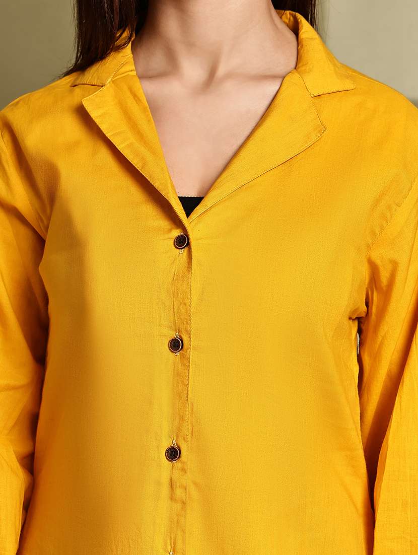 women solid lapel neck puff sleeve long shirt - 22072059 - Standard Image - 5