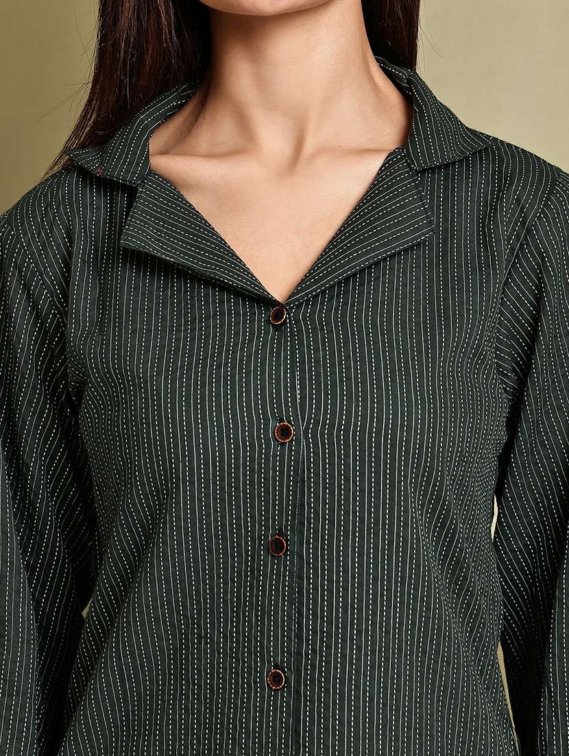 women printed lapel neck puff sleeve long shirt - 22072063 - Standard Image - 5