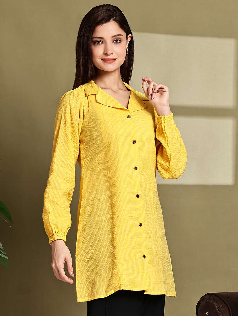 women solid lapel neck long sleeve long shirt - 22072066 - Standard Image - 3