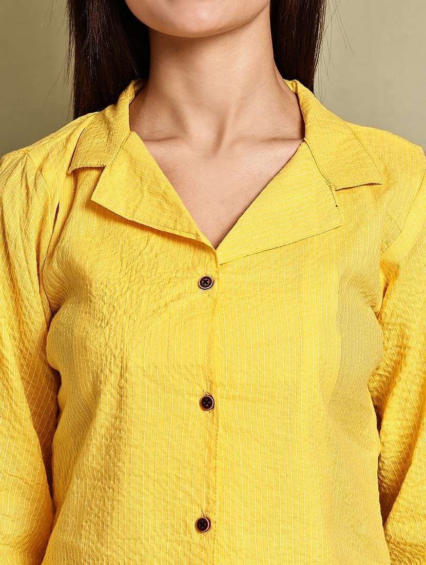 women solid lapel neck long sleeve long shirt - 22072066 - Standard Image - 5