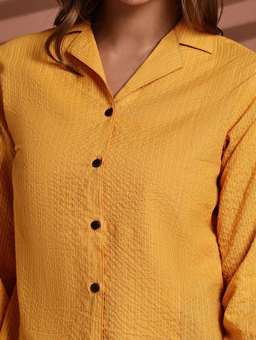 women striped lapel neck long sleeve long shirt - 22072069 - Standard Image - 5