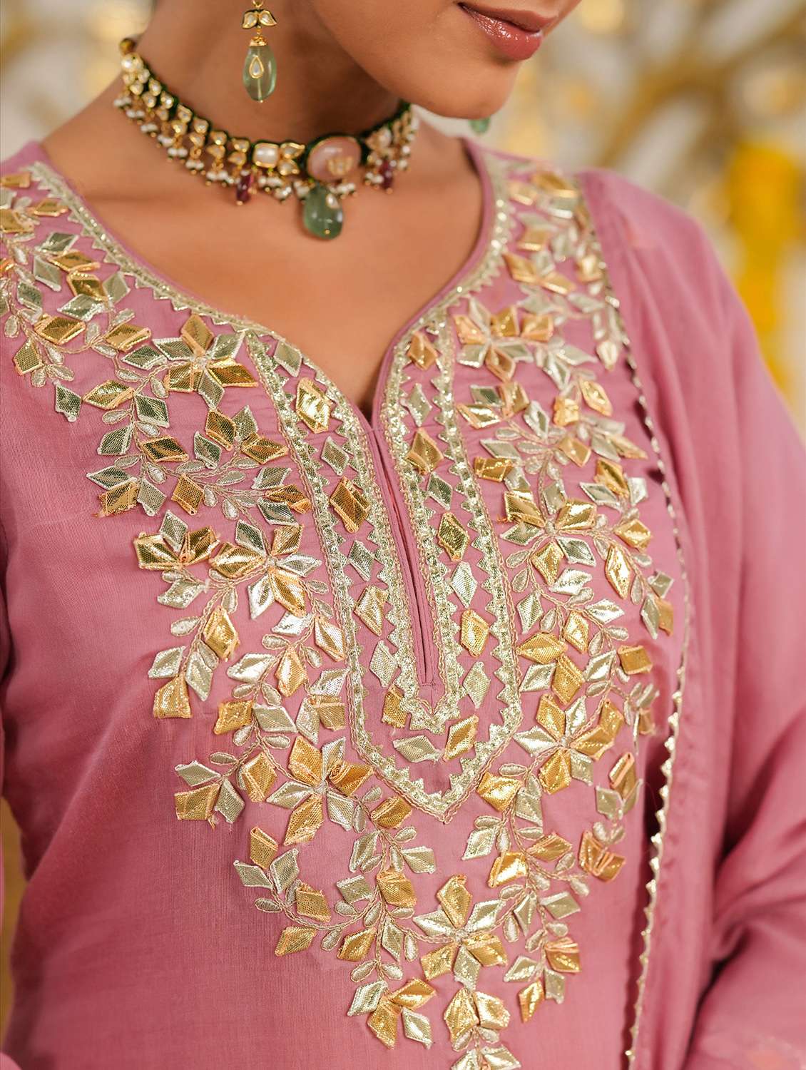 women solid with work three quarter sleeve kurta sharara with dupatta set - 22072072 -  Standard Image - 3