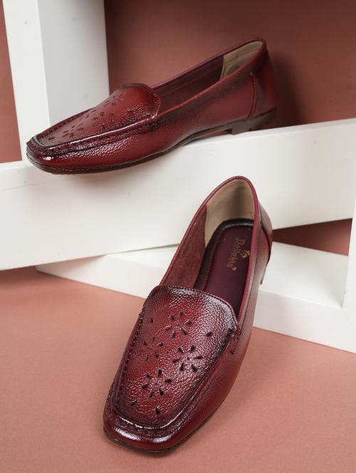 maroon leather ballerina - 22072118 - Standard Image - 0