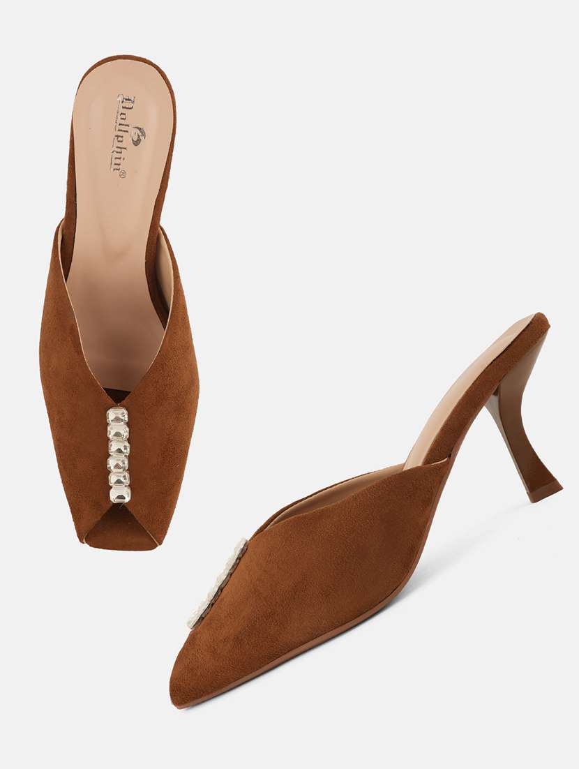 women brown slip on mule - 22072160 - Standard Image - 5