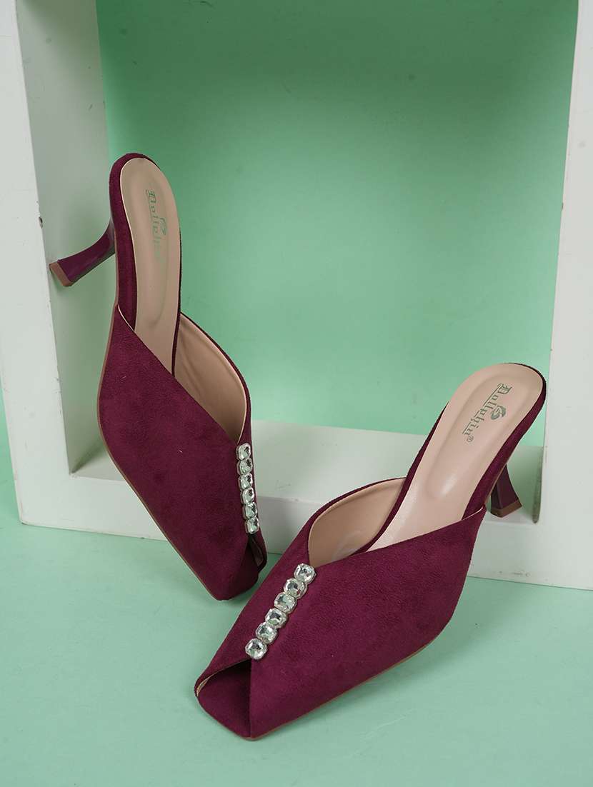 women maroon slip on mule