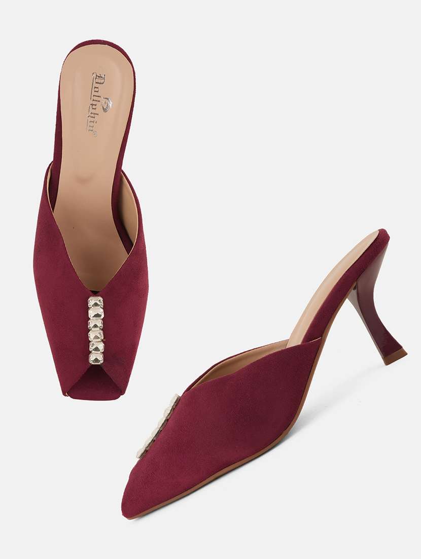 women maroon slip on mule - 22072161 - Standard Image - 5