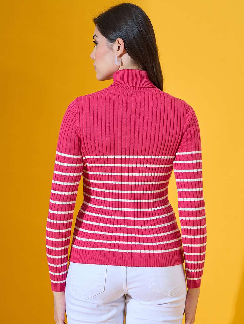 women striped long sleeve high neck pullover - 22072186 -  Standard Image - 3