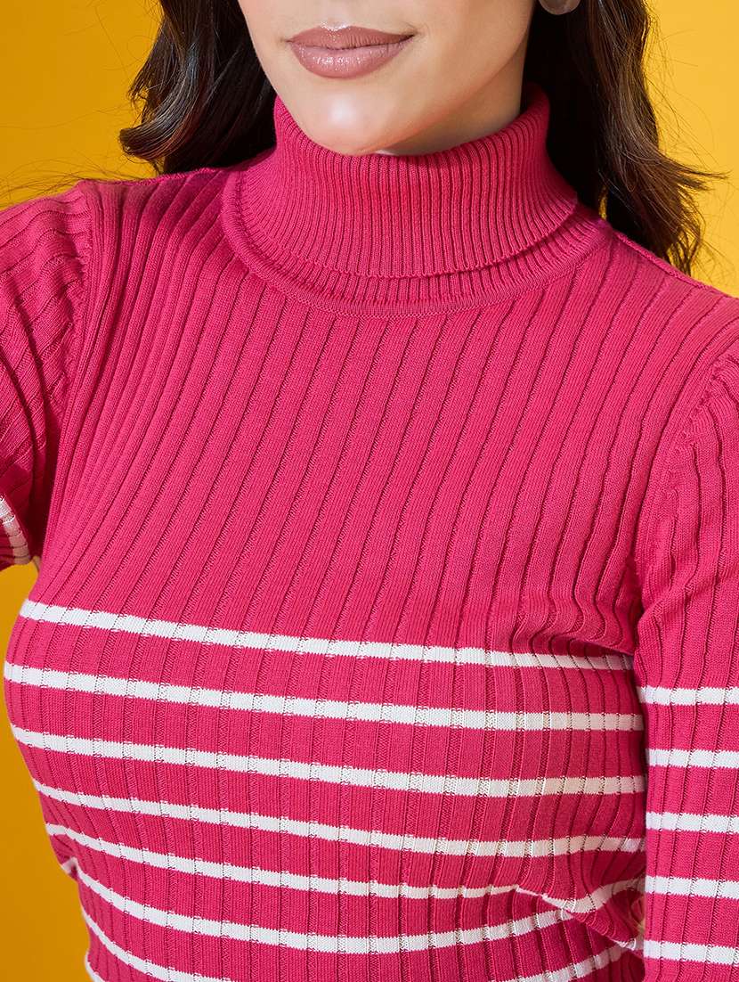 women striped long sleeve high neck pullover - 22072186 -  Standard Image - 5