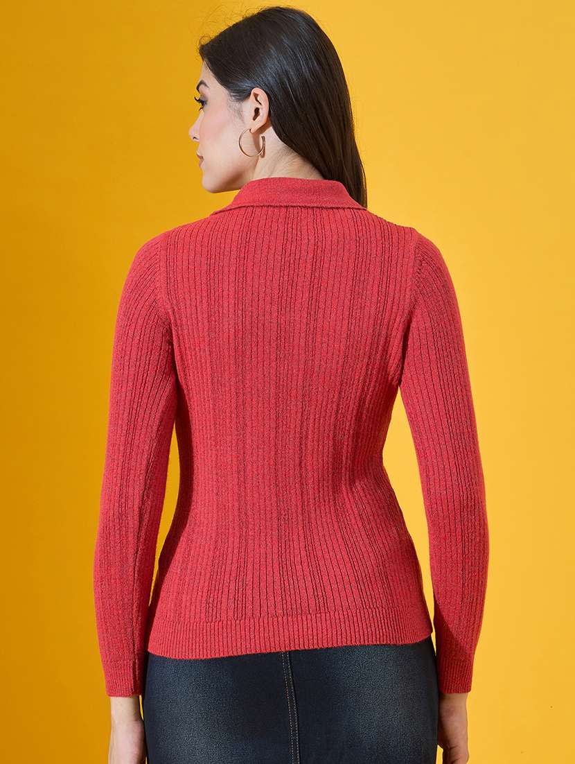 women solid long sleeve collared pullover - 22072191 -  Standard Image - 3