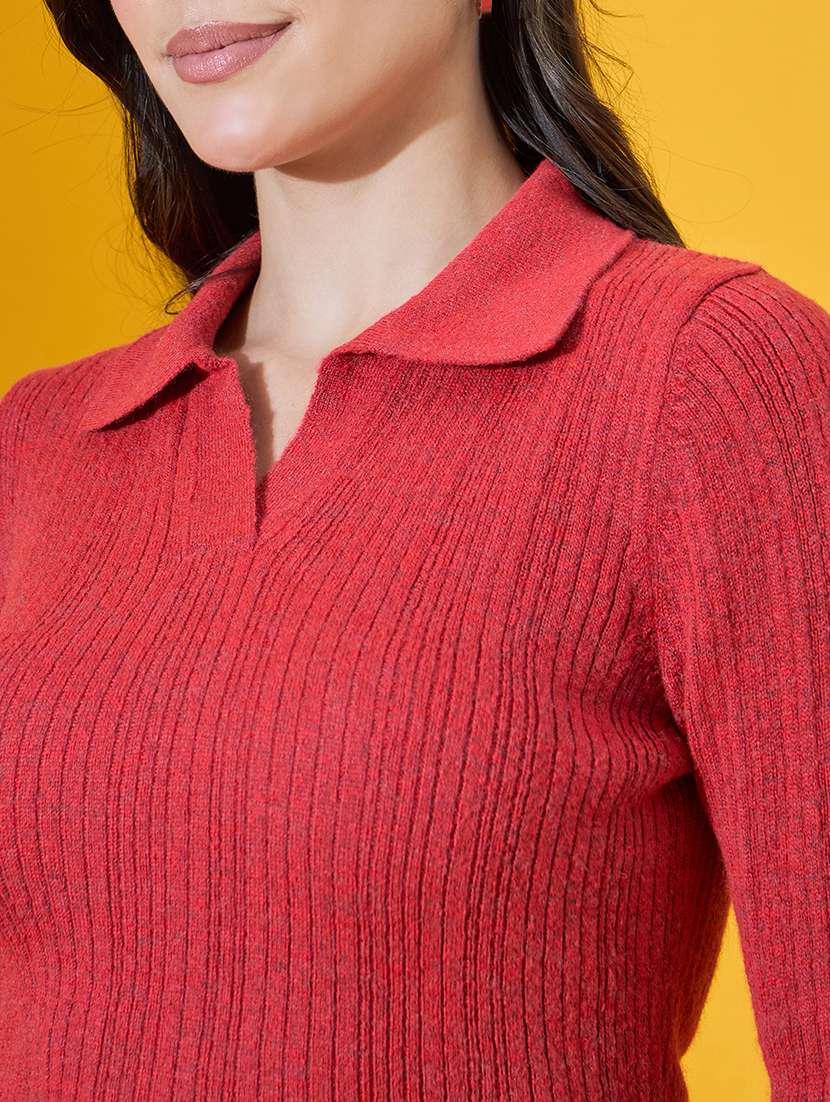 women solid long sleeve collared pullover - 22072191 -  Standard Image - 5