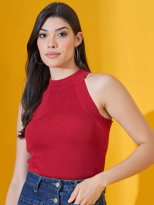 women solid halter neck sleeveless top - 22072196 - Standard Image - 0
