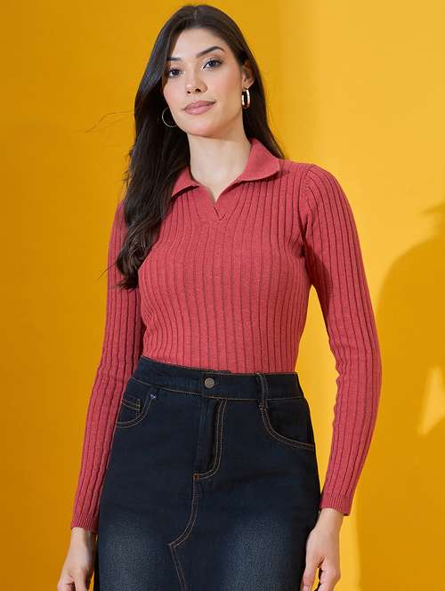 women solid long sleeve collared pullover - 22072203 -  Standard Image - 0