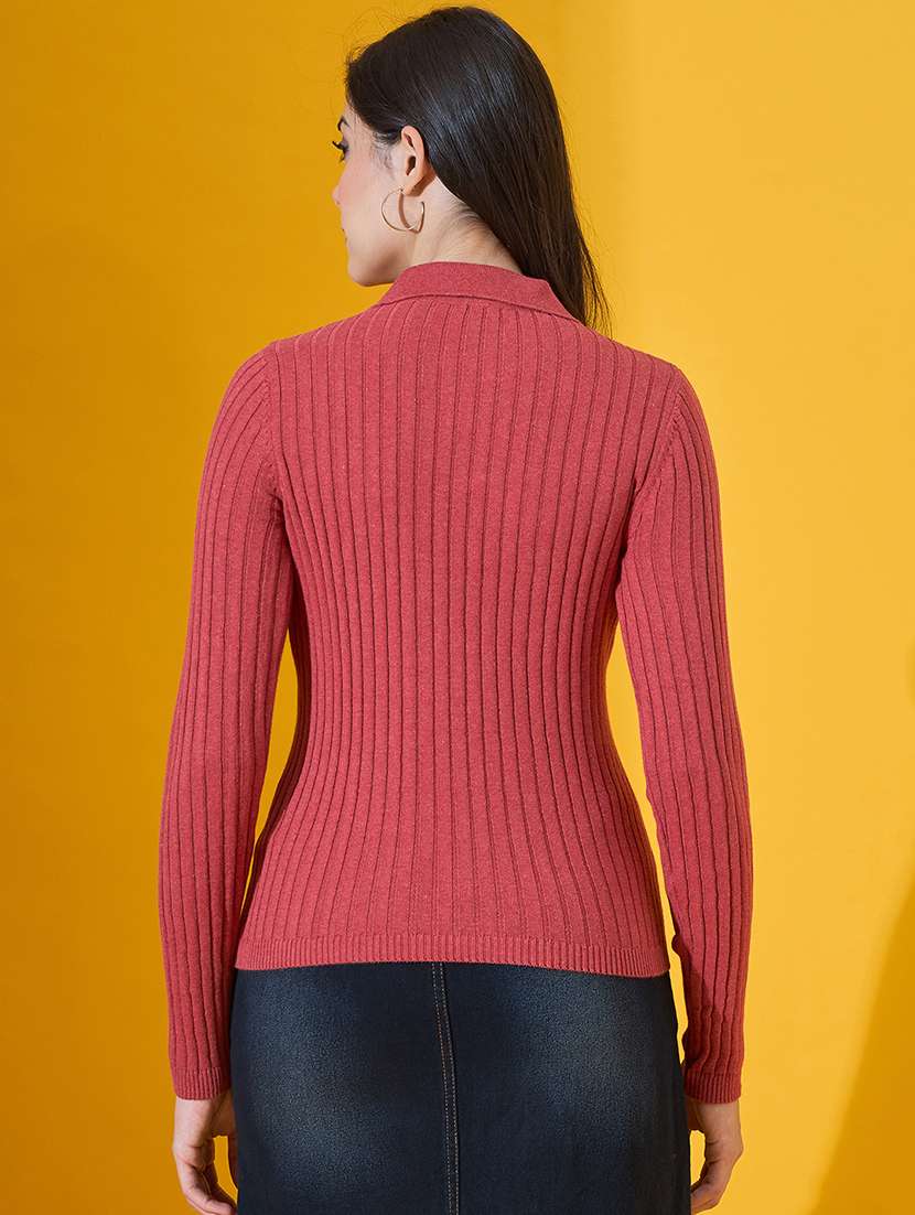 women solid long sleeve collared pullover - 22072203 -  Standard Image - 3