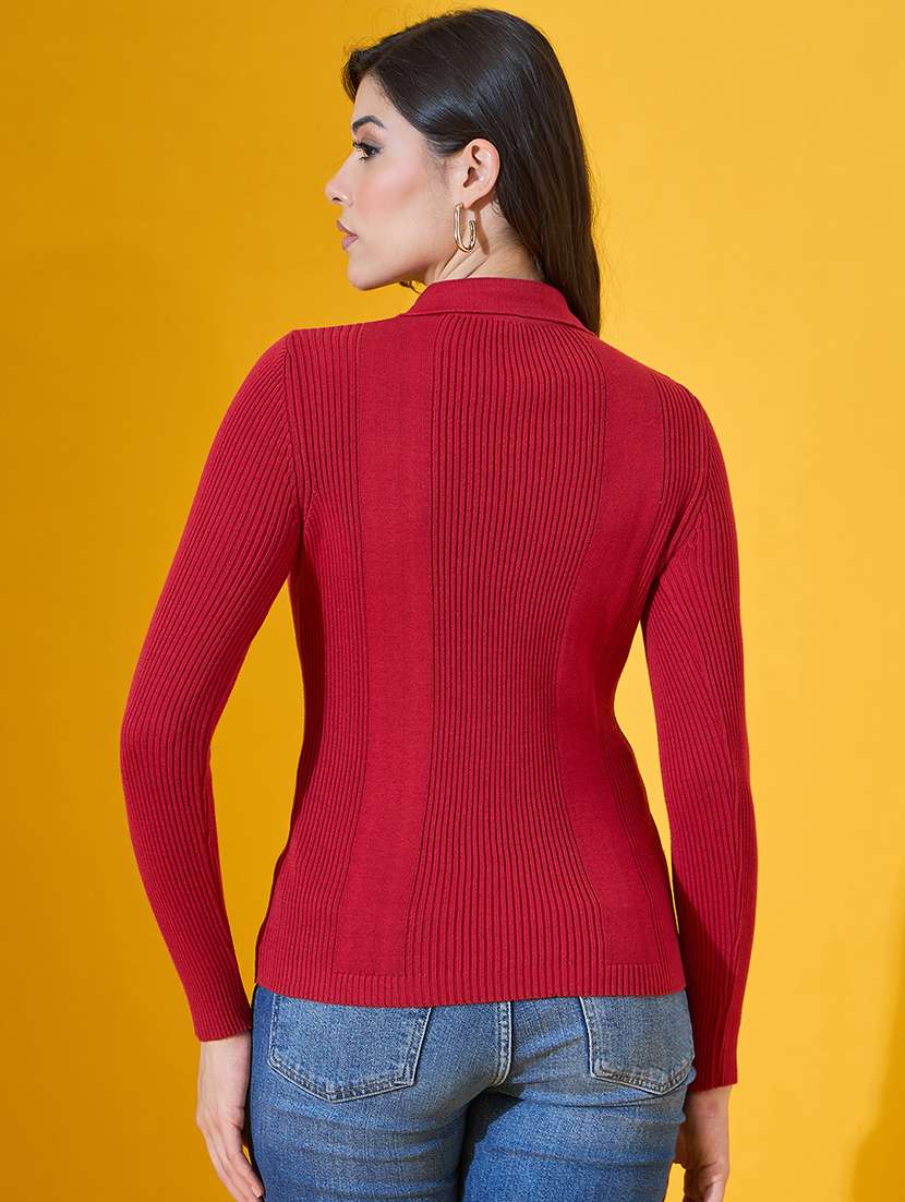women solid long sleeve collared pullover - 22072215 -  Standard Image - 3