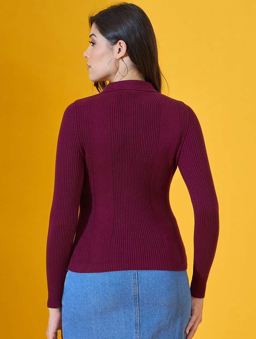 women solid long sleeve collared pullover - 22072216 -  Standard Image - 3